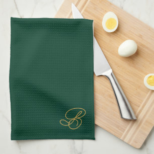 Brabded Green & Gold Monogram Initial  Tea Towel