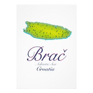 Brač Adriatic Sea, Croatia map Photo Print