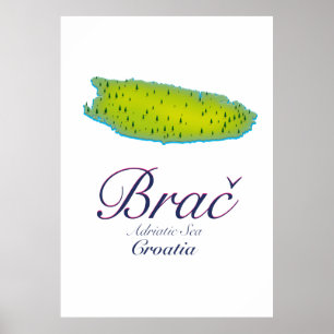 Brač Adriatic Sea, Croatia map Poster