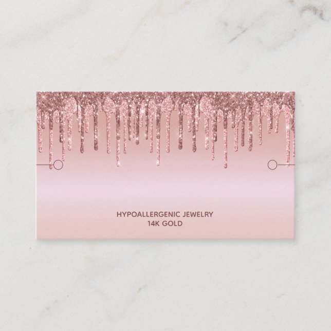 Bracelet Display Rose Gold Glitter Drip Business Card (Front)