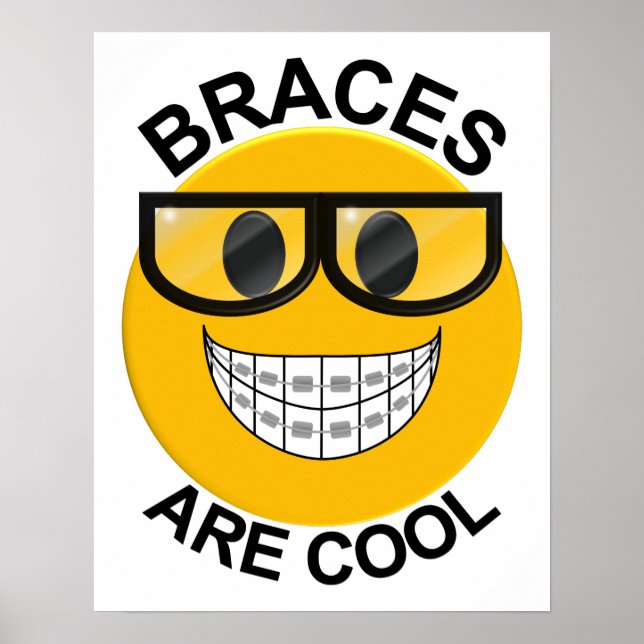 Braces Are Cool Dentist Wall Poster -Black Glasses (Front)