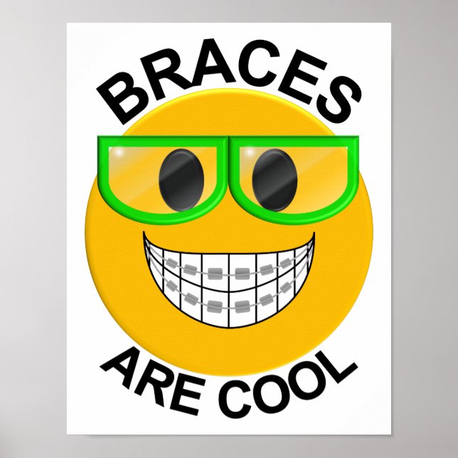 Braces Are Cool Dentist Wall Poster -Green Glasses (Front)