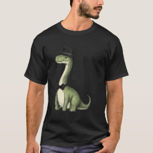 Brachiosaurus Dinosaur Wearing A Hat And Bowtie T-Shirt