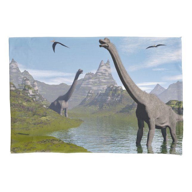Brachiosaurus dinosaurs in water - 3D render Pillowcase (Front)