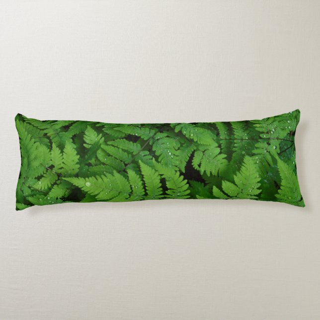 Bracken fern with rain drops, Washington State Body Cushion (Back)