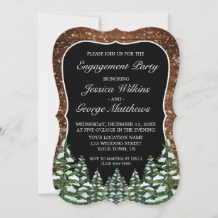 Bracket Black Snowy Wood & Forest Engagement Party Invitation