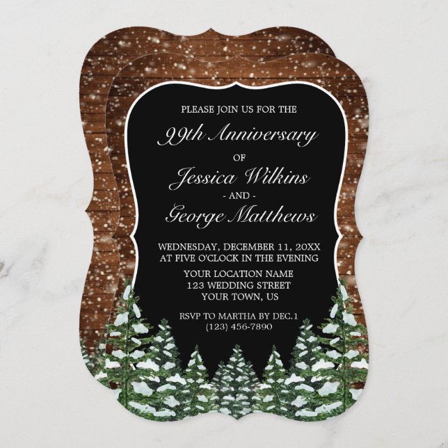Bracket Snow Wood & Forest Wedding Anniversary Invitation (Front/Back)