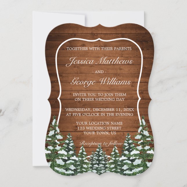 Bracket Snowy Wood & Forest Country Pine Wedding Invitation (Front)