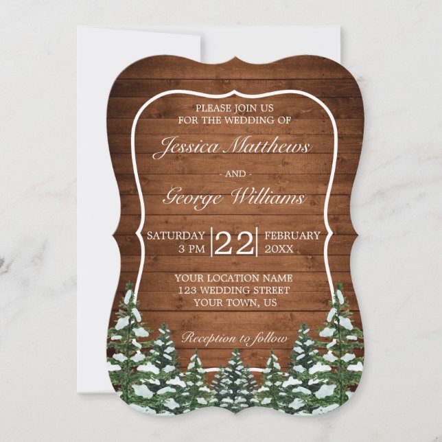 Bracket Snowy Wood & Forest Country Pine Wedding Invitation (Front)