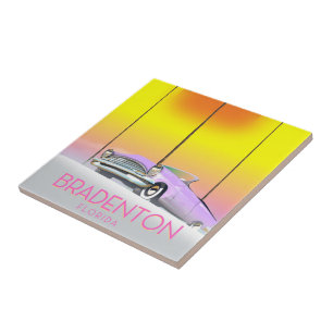 Bradenton Florida Classic car travel poster Tile
