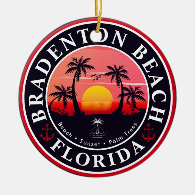 Bradenton Florida Retro Sunset Palm trees 1960s Ceramic Tree Decoration (Front)