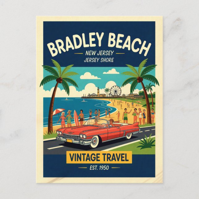Bradley Beach NJ Jersey Shore Retro Postcard (Front)