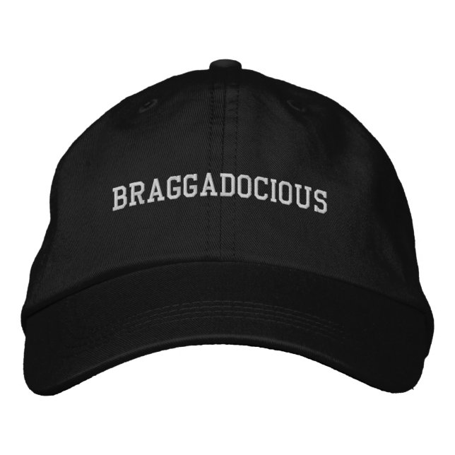 Braggadocious Black White Embroidered Statement  Hat (Front)