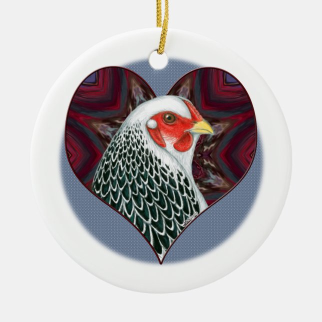 Brahma Hen Heart Ceramic Tree Decoration (Front)