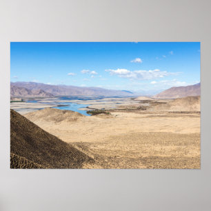 Brahmaputra river and desert landscape - Tibet Poster
