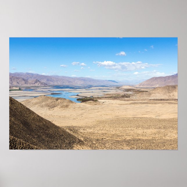 Brahmaputra river and desert landscape - Tibet Poster (Front)