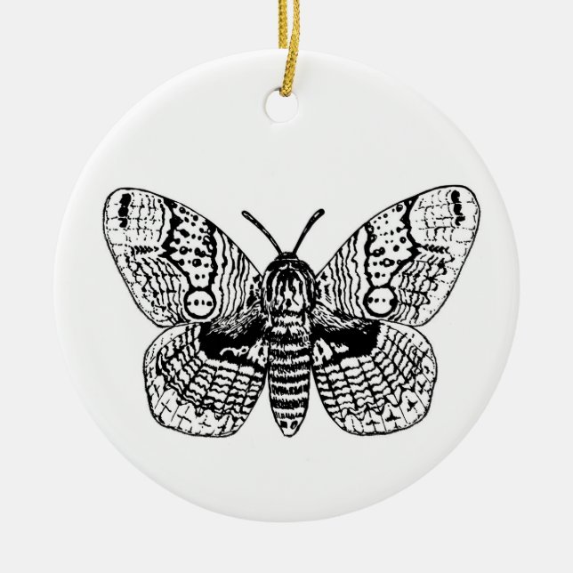 Brahmin moth drawing ceramic tree decoration (Front)