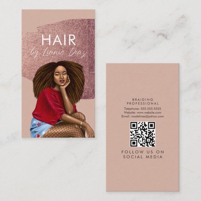 Braid Salon Beauty Black Bold Typography  Business Card (Front/Back)