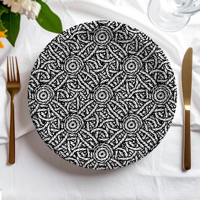 Braided black and white pattern paper plate (Creator Uploaded)
