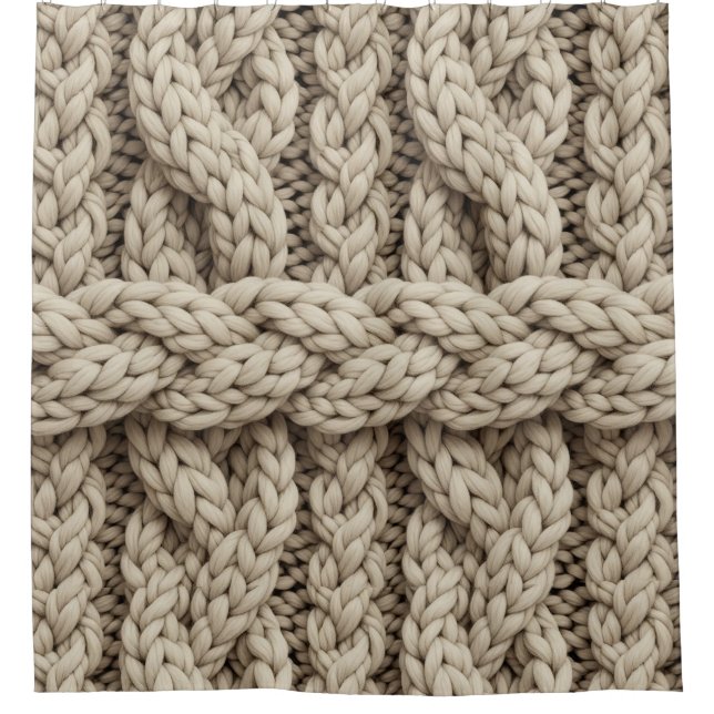 Braided Thread Knit Texture – Warm Beige (4) Shower Curtain (Front)