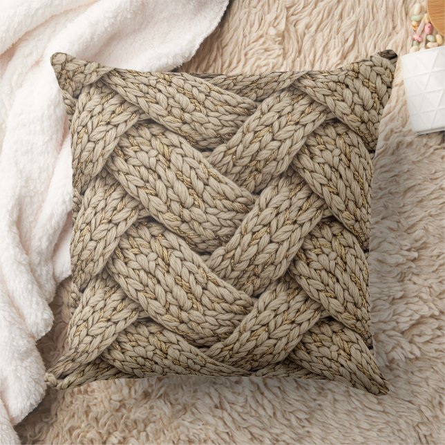 Braided Thread Knit Texture – Warm Beige Cushion (Blanket)