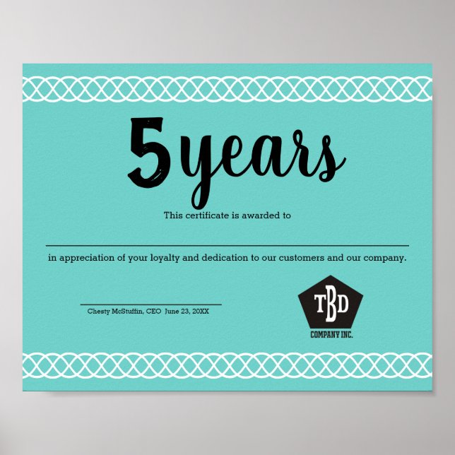Braided universal employee anniversary certificate poster (Front)