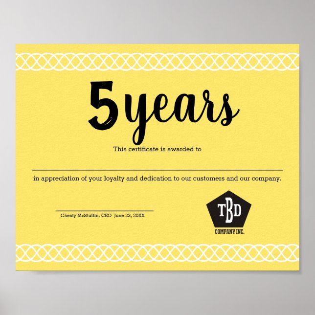 Braided universal employee anniversary certificate poster (Front)
