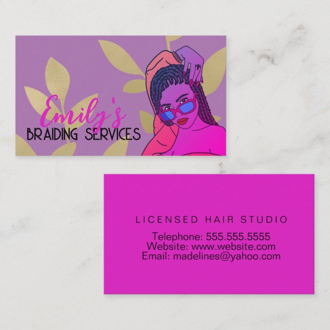 Braiding Hair Studio Salon Braids  Business Card (Front/Back)