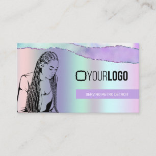 Braiding Stylist Pastel Purple Metallic Your Logo Business Card