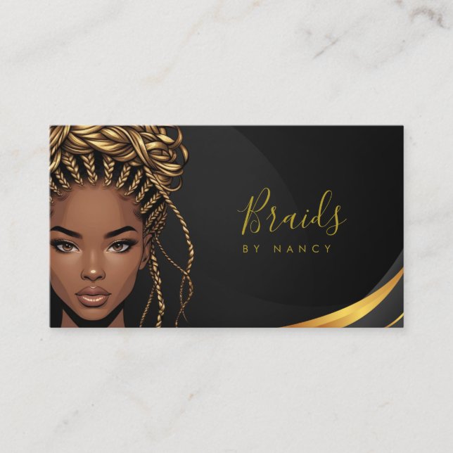 Braids Black And Gold Business Card (Front)