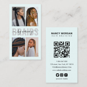 Braids Calligraphy Script Photo Collage Baby Blue Business Card