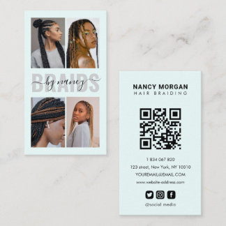 Braids Calligraphy Script Photo Collage Baby Blue Business Card