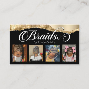 Braids Hair Braiding Stylist Salon Gold Glam Photo Business Card