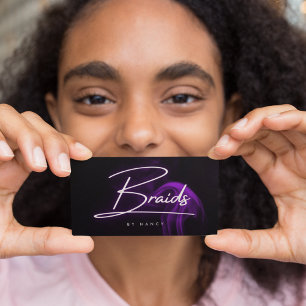 Braids Handwritten Script Neon Purple      Business Card