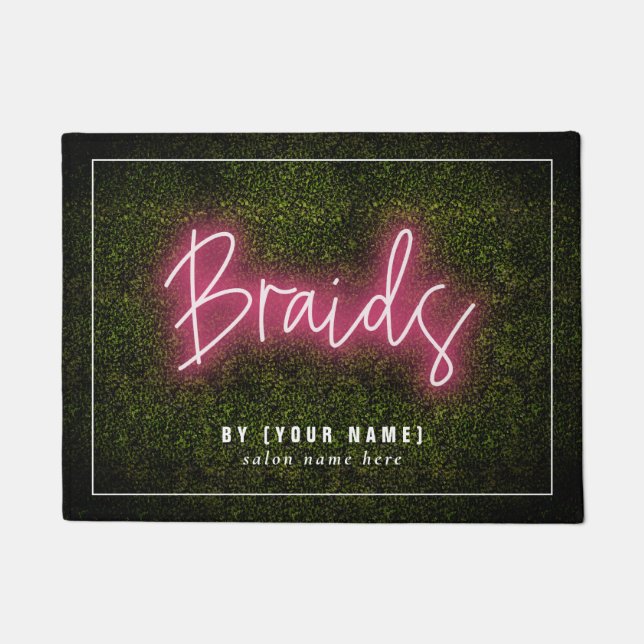 Braids Neon Boxwood Hair Salon Business Doormat (Front)