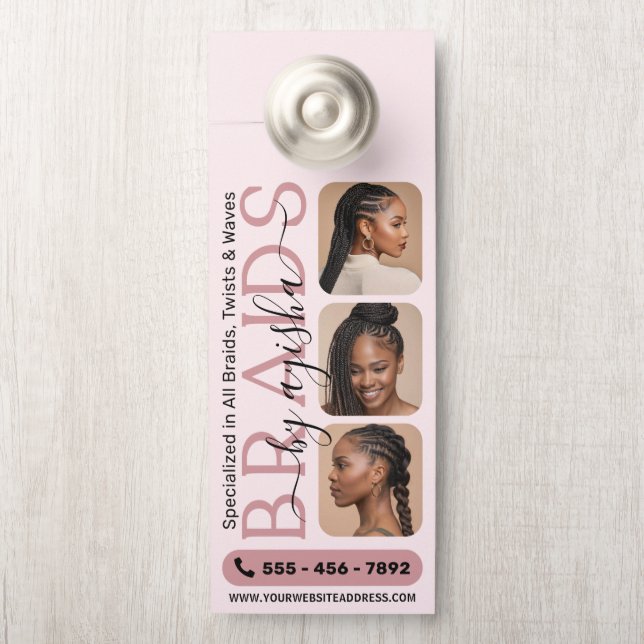 Braids Photo Collage Hairstylist Door Hanger (On Knob)