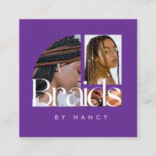 Braids Photo Collage Purple Square Business Card