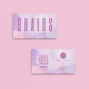 Braids QR Code & Logo Purple Holographic Business Card