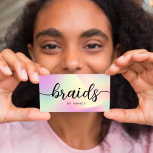 Braids Script Typography Holographic iridescent  Business Card