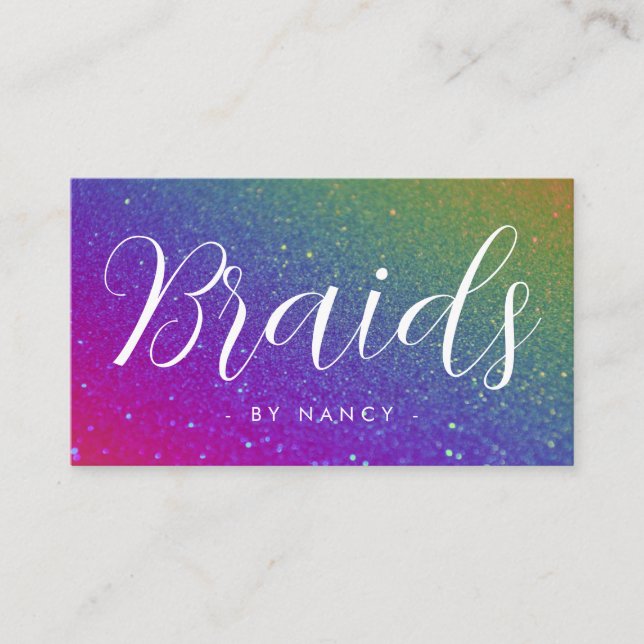 Braids Typography Rainbow Glitter Sparkle  Business Card (Front)
