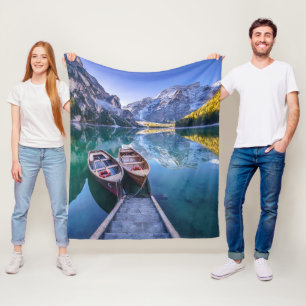 Braies Lake   Dolomite Alps, Italy Fleece Blanket