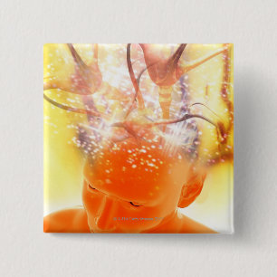 Brain Activity, Conceptual Computer Artwork 15 Cm Square Badge
