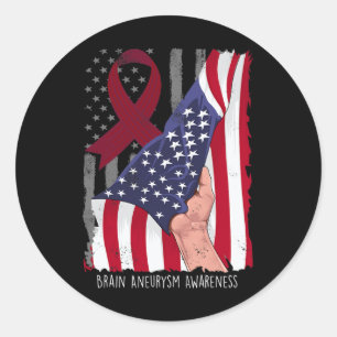 Brain Aneurysm Awareness American Flag Burgundy Ri Classic Round Sticker