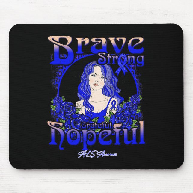 Brain Aneurysm Awareness Brave Strong Grateful Hop Mouse Pad (Front)