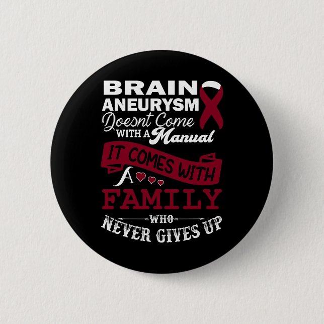 Brain Aneurysm Awareness Burgundy Ribbon Family Su 6 Cm Round Badge (Front)