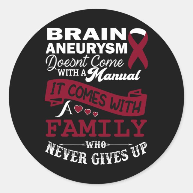 Brain Aneurysm Awareness Burgundy Ribbon Family Su Classic Round Sticker (Front)