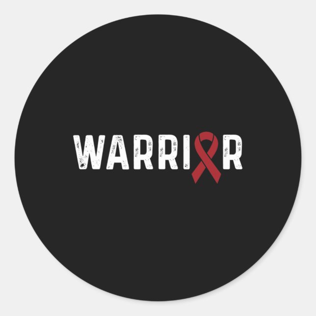 Brain Aneurysm Awareness Burgundy Ribbon Warrior  Classic Round Sticker (Front)