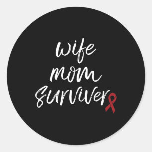 Brain Aneurysm Awareness Burgundy Ribbon Wife Mum  Classic Round Sticker