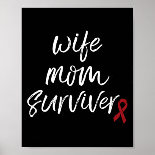 Brain Aneurysm Awareness Burgundy Ribbon Wife Mum  Poster