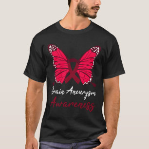 Brain Aneurysm Awareness Butterfly Burgundy Ribbon T-Shirt